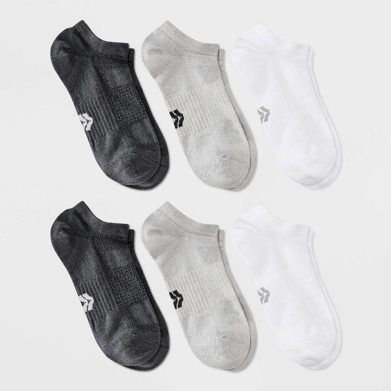 slide 1 of 3, Women's Lightweight Lattice 6pk Low Cut Socks - All In Motion™ White/Gray/Black 4-10: Arch Support, Reinforced Heel & Toe, 6 ct
