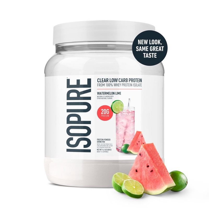 slide 8 of 9, Isopure Infusions Watermelon Lime Powder Protein Powder - 14.1oz: Whey Isolate, 20g Protein, 14.1 oz, 20 gram