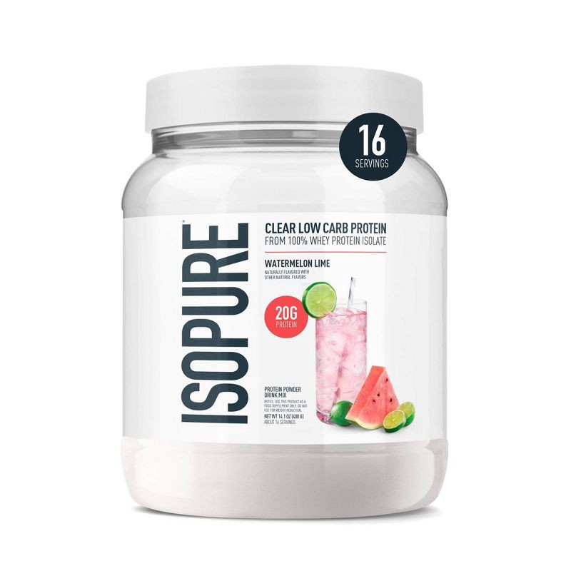 slide 1 of 9, Isopure Infusions Watermelon Lime Powder Protein Powder - 14.1oz: Whey Isolate, 20g Protein, 14.1 oz, 20 gram