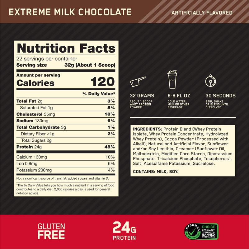 slide 10 of 11, Optimum Nutrition Protein Powder Tub - Chocolate - 1.55lbs: Whey for Muscle Growth, 1.55 lb