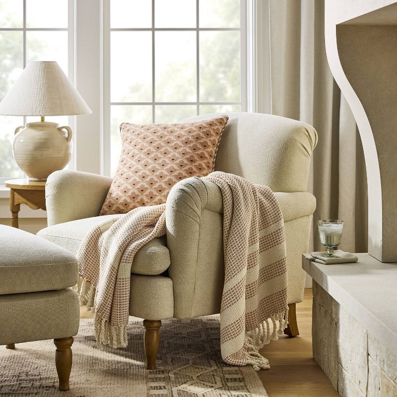 slide 2 of 3, Threshold designed w/Studio McGee 50"x60" Throw Border Stripe Woven Medium Orange and Cream - Threshold™ designed with Studio McGee, 1 ct