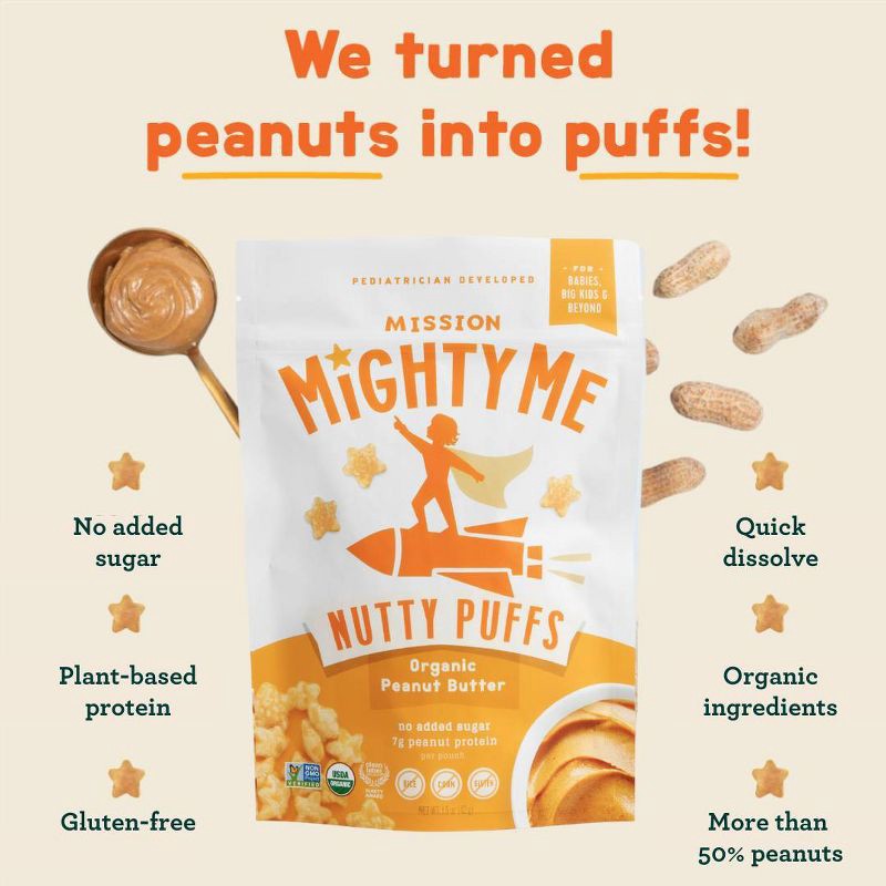 slide 3 of 14, Mission MightyMe Nutty Puffs Baby Snacks - Organic Peanut Butter - 1.5oz, 1.5 oz