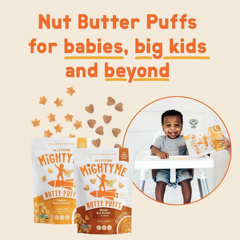 slide 11 of 14, Mission MightyMe Nutty Puffs Baby Snacks - Organic Peanut Butter - 1.5oz, 1.5 oz