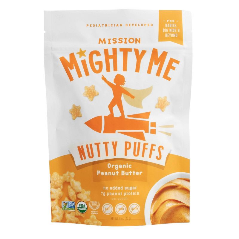slide 1 of 14, Mission MightyMe Nutty Puffs Baby Snacks - Organic Peanut Butter - 1.5oz, 1.5 oz