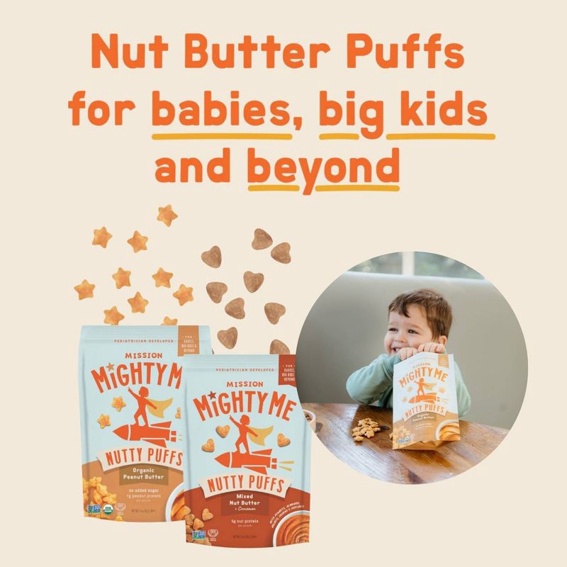 slide 10 of 17, Mission MightyMe Nutty Puffs Baby Snacks - Mixed Nut Butter 1.5oz - 1.5oz, 1.5 oz