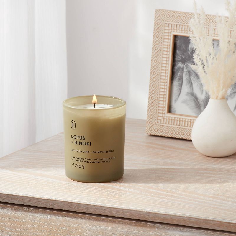 slide 2 of 4, Glass Lotus and Hinoki Jar Candle 5.5oz - Threshold™, 5.5 oz