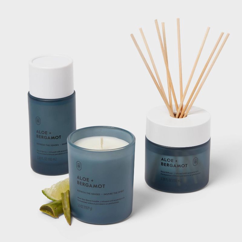 slide 3 of 3, 3pc Room Spray and Diffuser with Aloe and Bergamot Candle Gift Set - Threshold™, 3 ct