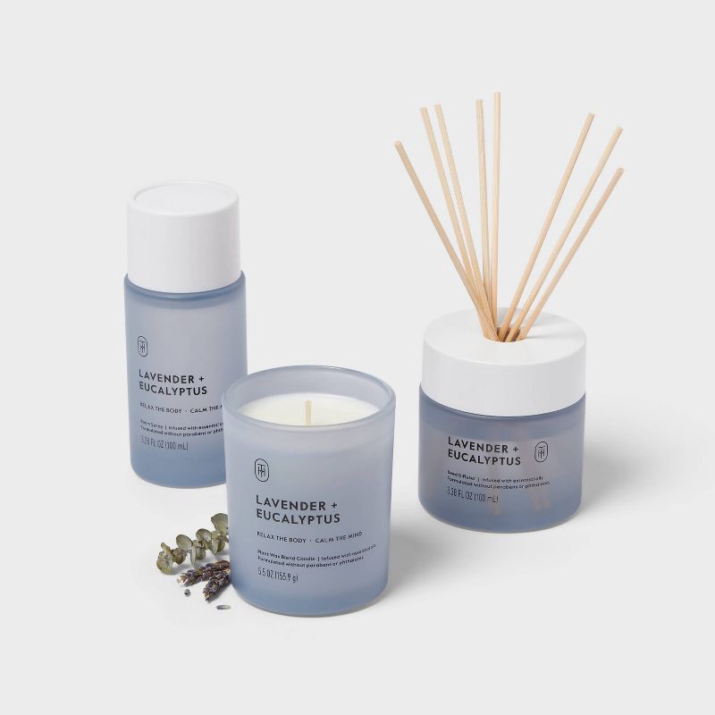 slide 3 of 3, 3pc Gift Set - Room Spray + Diffuser + Candle Lavender and Eucalyptus - Threshold™, 3 ct