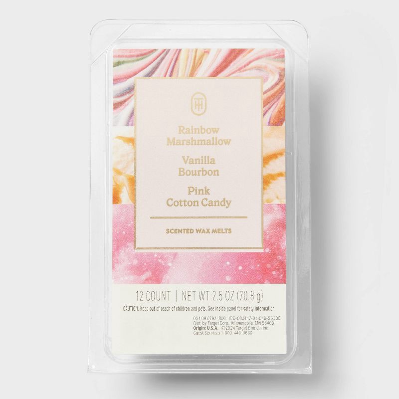 slide 1 of 3, 12ct Rainbow Marshmallow and Vanilla Bourbon and Pink Cotton Candy Wax Melts 2.5oz - Threshold™, 12 ct; 2.5 oz