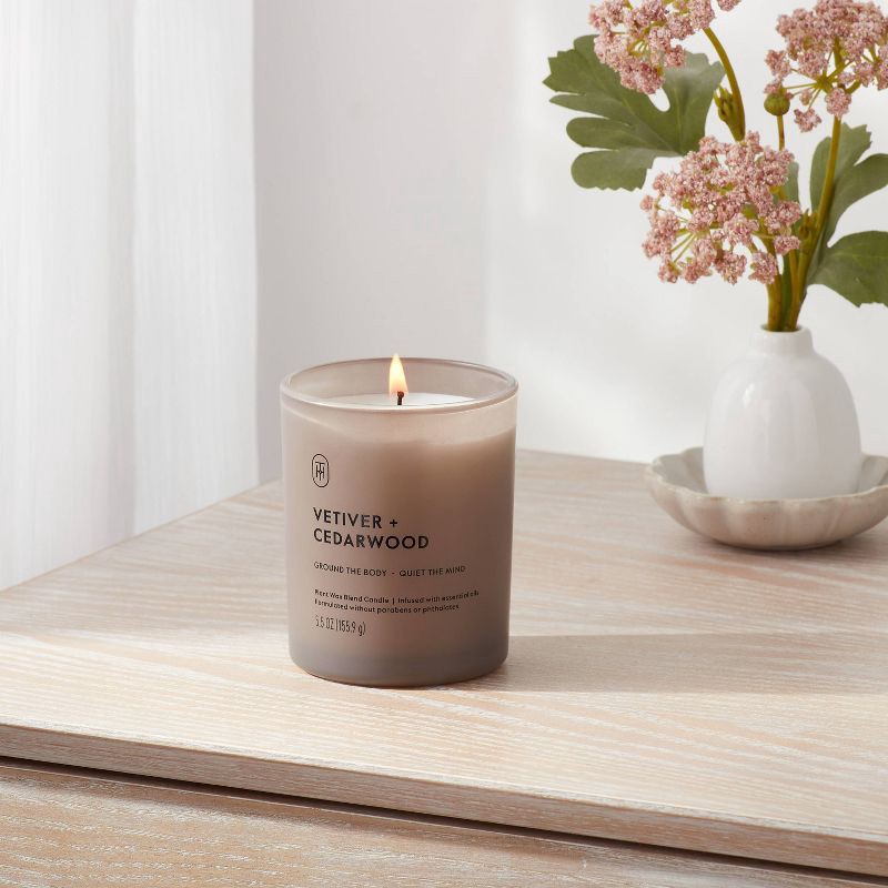 slide 2 of 4, Glass Vetiver and Cedarwood Jar Candle 5.5oz - Threshold™, 5.5 oz