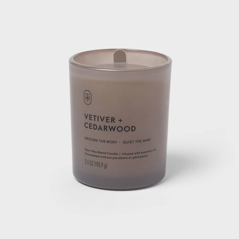 slide 1 of 4, Glass Vetiver and Cedarwood Jar Candle 5.5oz - Threshold™, 5.5 oz