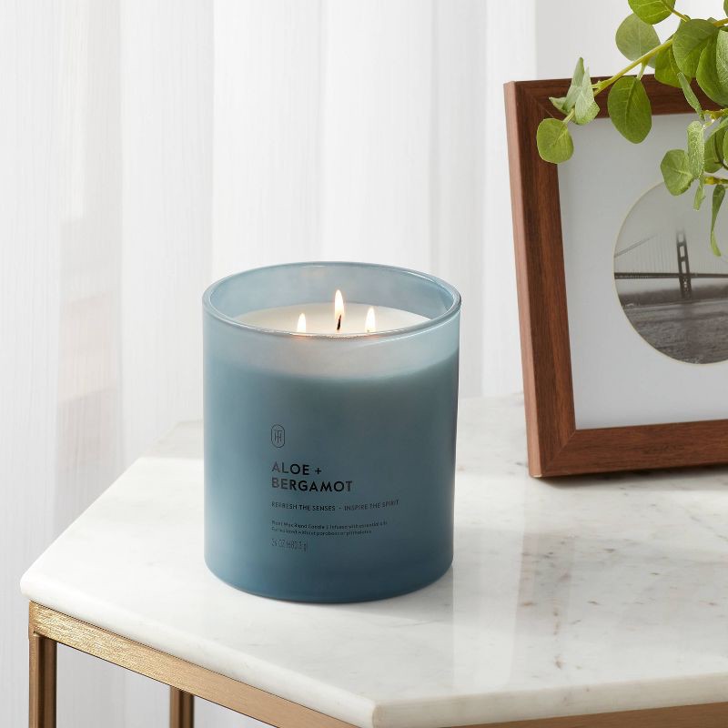 slide 2 of 3, 3 Wick Glass Aloe and Bergamot Jar Candle 24oz - Threshold™, 24 oz
