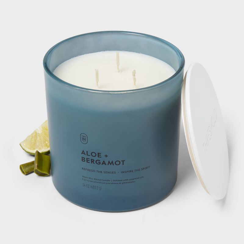 slide 3 of 3, 3 Wick Glass Aloe and Bergamot Jar Candle 24oz - Threshold™, 24 oz