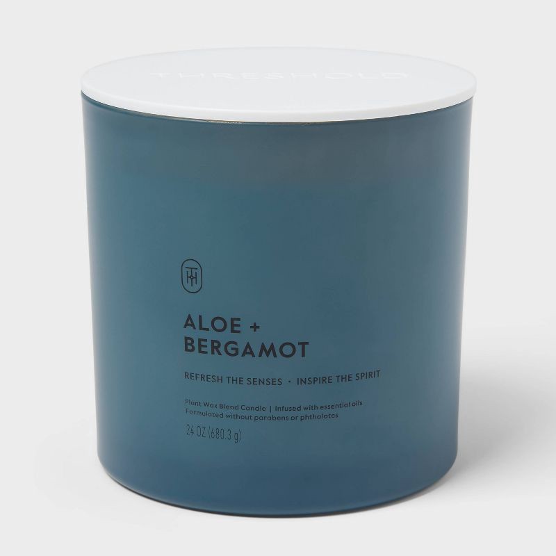 slide 1 of 3, 3 Wick Glass Aloe and Bergamot Jar Candle 24oz - Threshold™, 24 oz