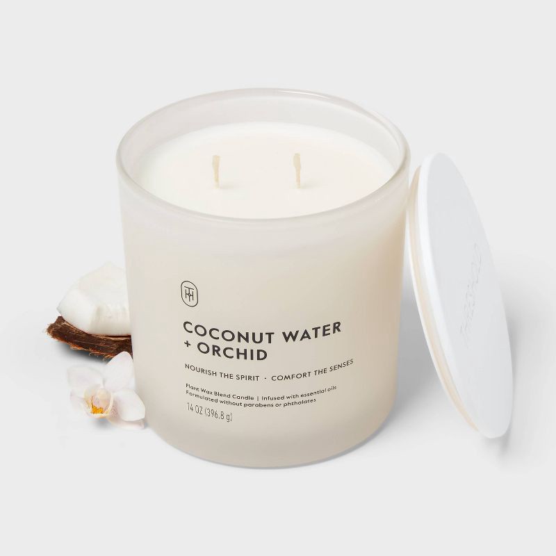 slide 3 of 3, 2 Wick Glass Coconut Water and Orchid Jar Candle 14oz - Threshold™, 14 oz