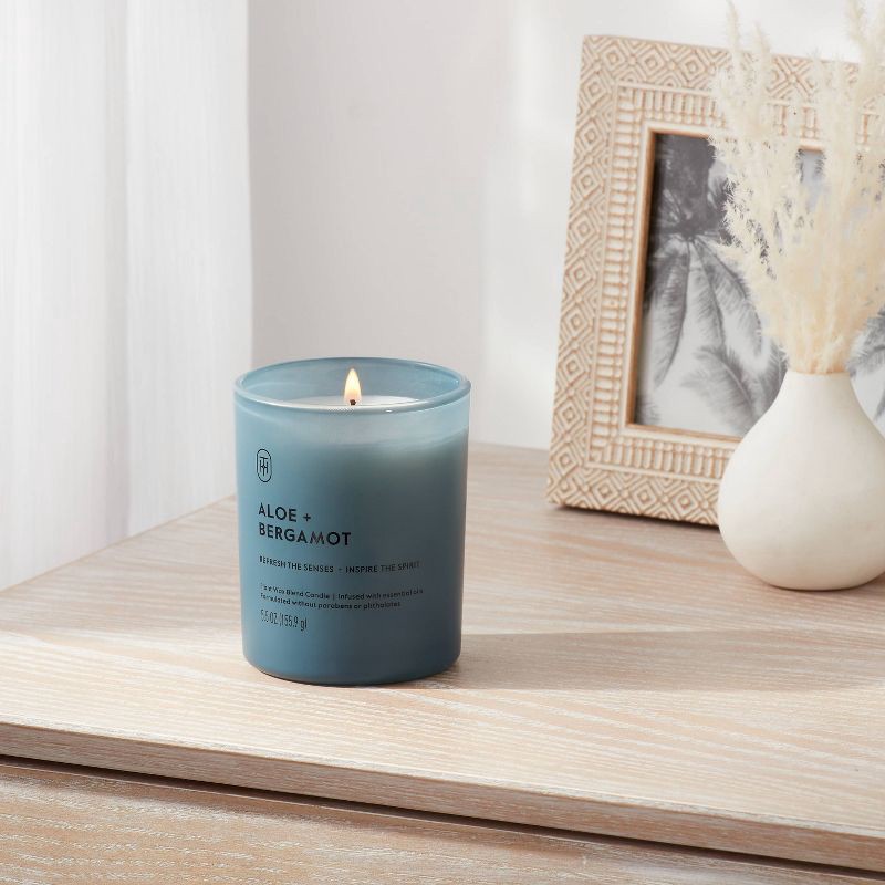 slide 2 of 4, Glass Aloe and Bergamot Jar Candle 5.5oz - Threshold™, 5.5 oz