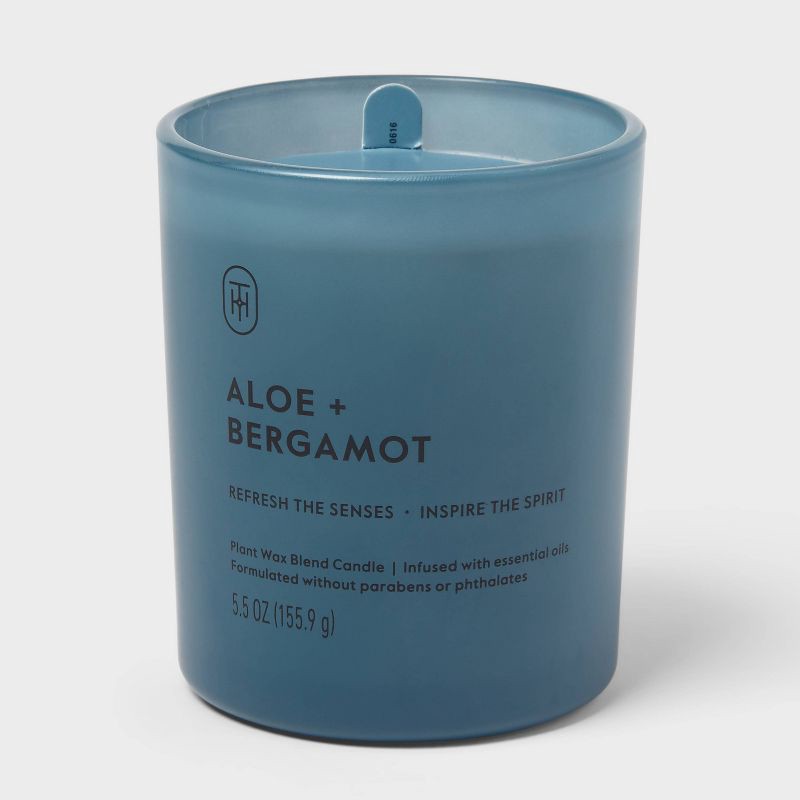slide 1 of 4, Glass Aloe and Bergamot Jar Candle 5.5oz - Threshold™, 5.5 oz