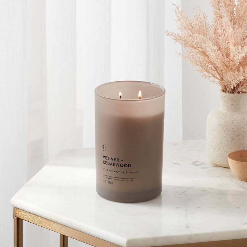 slide 2 of 3, 2 Wick Glass Vetiver and Cedarwood Jar Candle 19oz - Threshold™, 19 oz