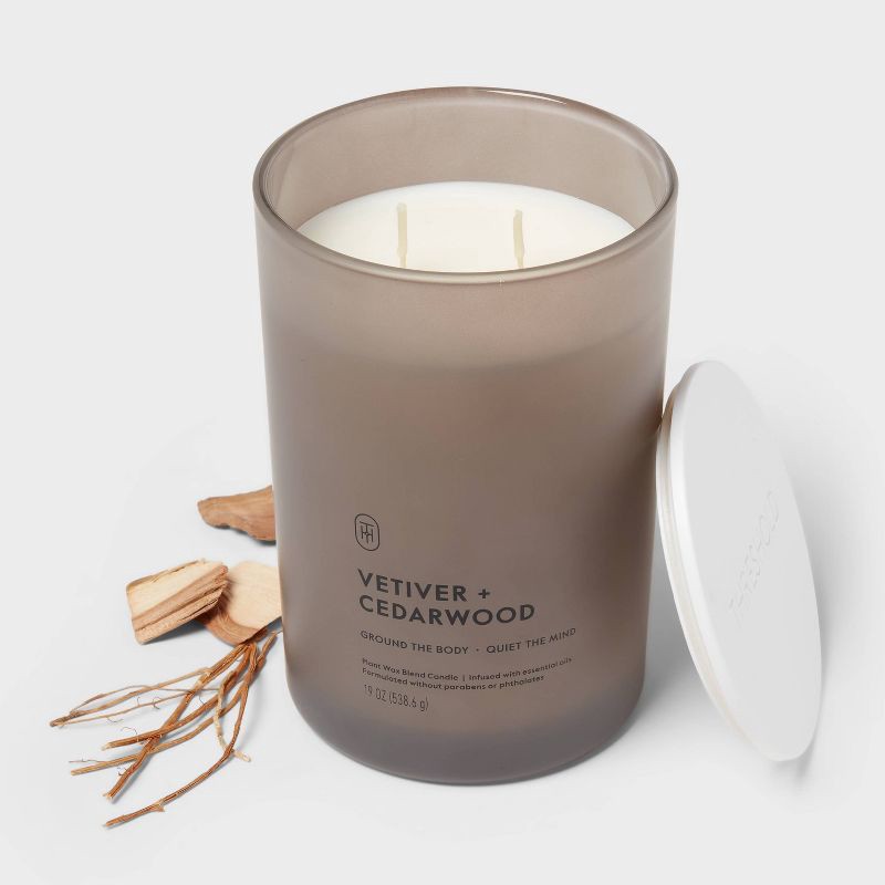 slide 3 of 3, 2 Wick Glass Vetiver and Cedarwood Jar Candle 19oz - Threshold™, 19 oz