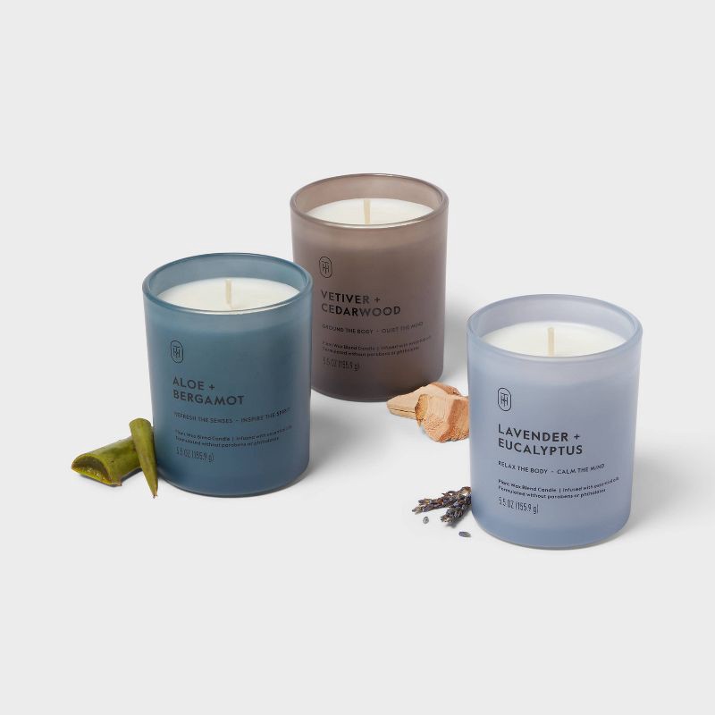 slide 3 of 3, 3pk Candle Gift Set Lavender and Eucalyptus + Aloe and Bergamot + Vetiver and Cedarwood - Threshold™, 3 ct