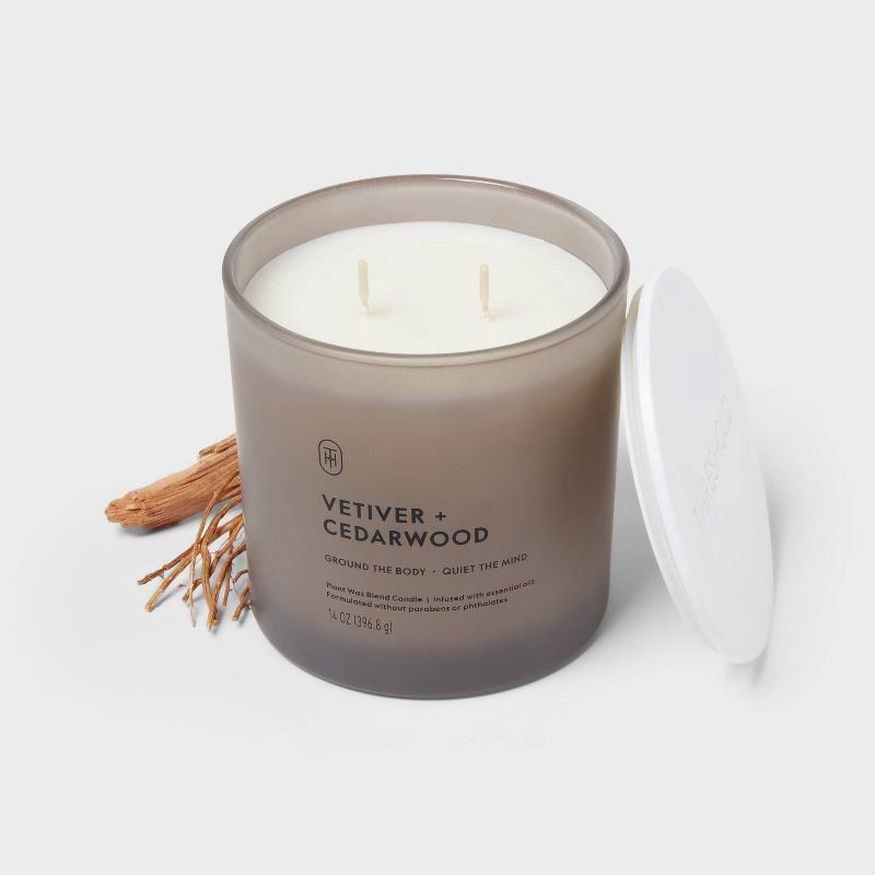 slide 3 of 3, 2 Wick Glass Vetiver and Cedarwood Jar Candle 14oz - Threshold™, 14 oz