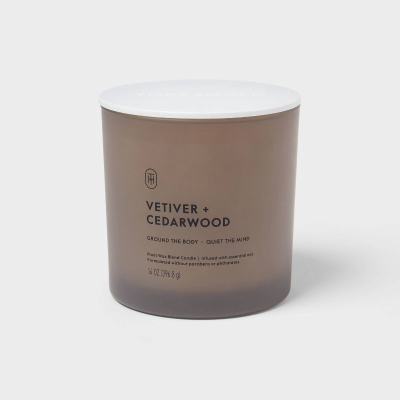 slide 1 of 3, 2 Wick Glass Vetiver and Cedarwood Jar Candle 14oz - Threshold™, 14 oz