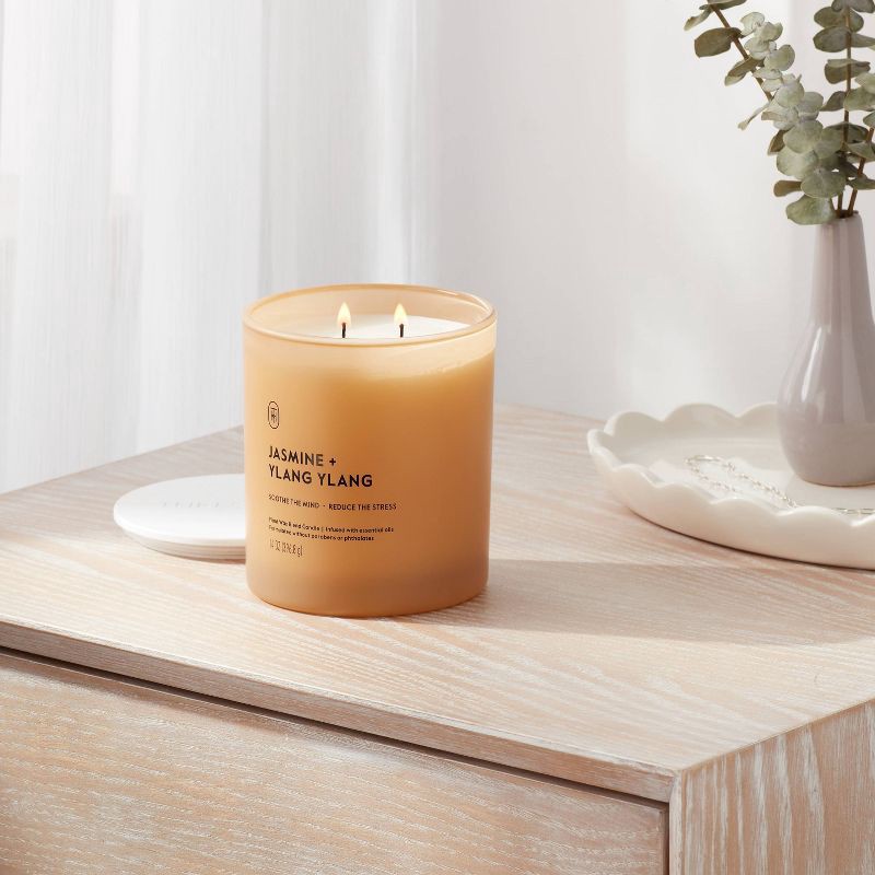 slide 2 of 3, 2 Wick Glass Jasmine and Ylang Ylang Jar Candle 14oz - Threshold™, 14 oz