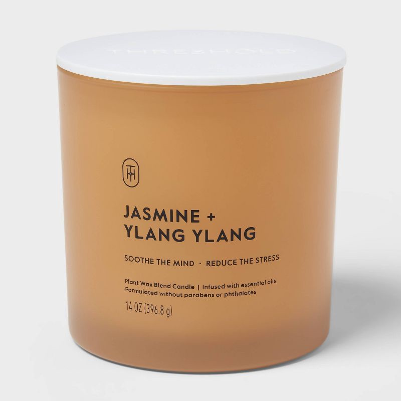 slide 1 of 3, 2 Wick Glass Jasmine and Ylang Ylang Jar Candle 14oz - Threshold™, 14 oz