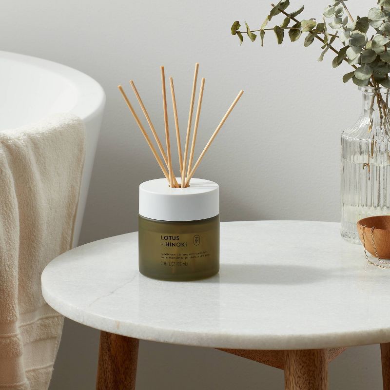 slide 2 of 3, Glass Reed Diffuser Lotus and Hinoki 3.38 fl oz - Threshold™, 3.38 fl oz