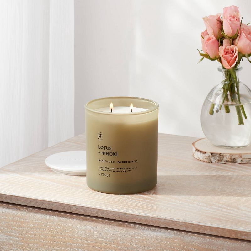 slide 2 of 3, 2 Wick Glass Lotus and Hinoki Jar Candle 14oz - Threshold™, 14 oz