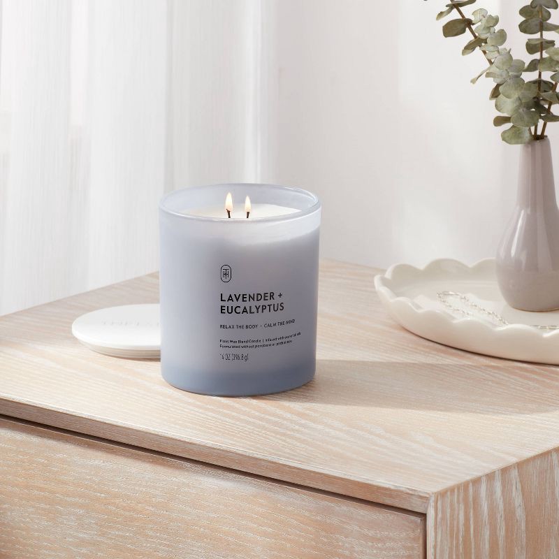 slide 2 of 3, 2 Wick Glass Lavender and Eucalyptus Jar Candle 14oz - Threshold™, 14 oz