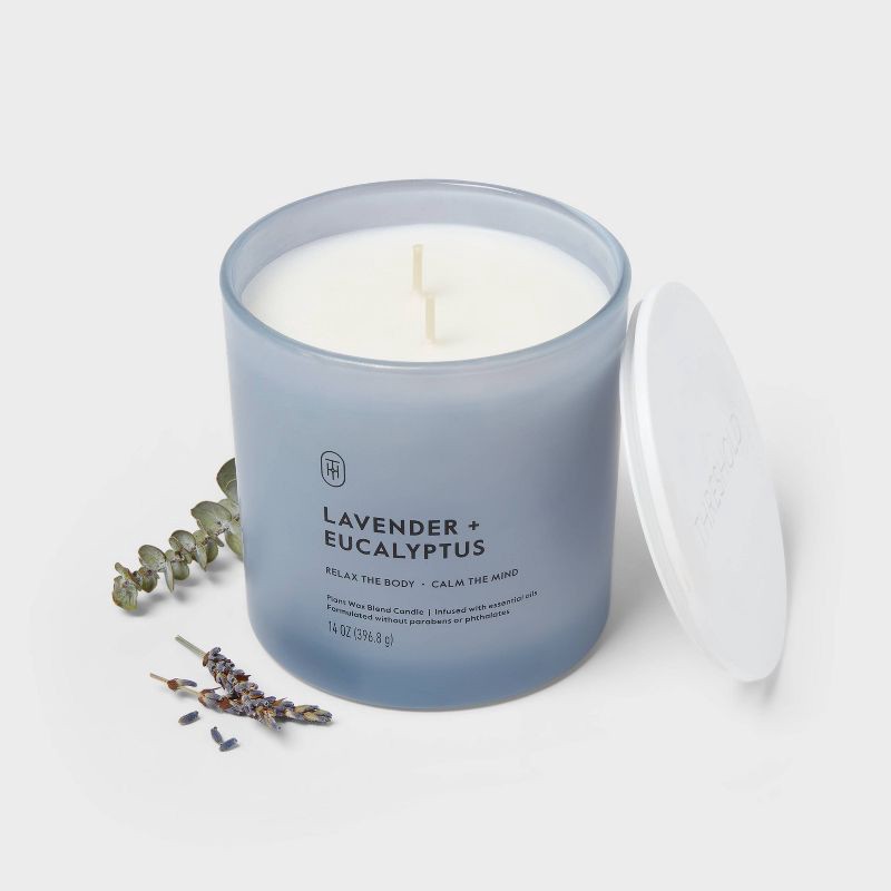 slide 3 of 3, 2 Wick Glass Lavender and Eucalyptus Jar Candle 14oz - Threshold™, 14 oz