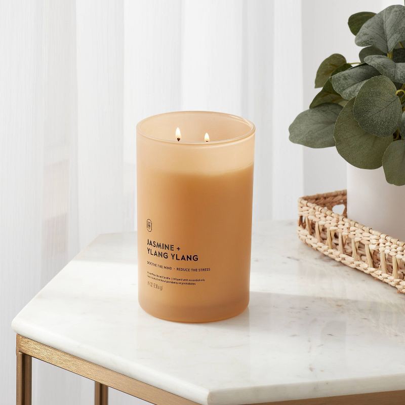 slide 2 of 3, 2 Wick Glass Jasmine and Ylang Ylang Jar Candle 19oz - Threshold™, 19 oz