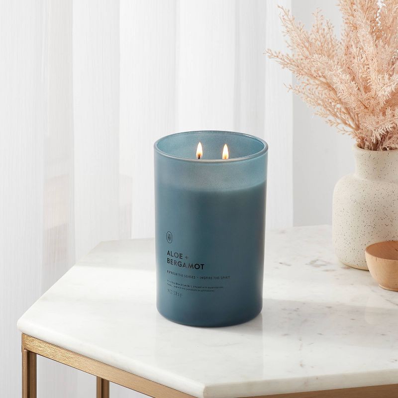 slide 2 of 3, 2 Wick Glass Aloe and Bergamot Jar Candle 19oz - Threshold™, 19 oz