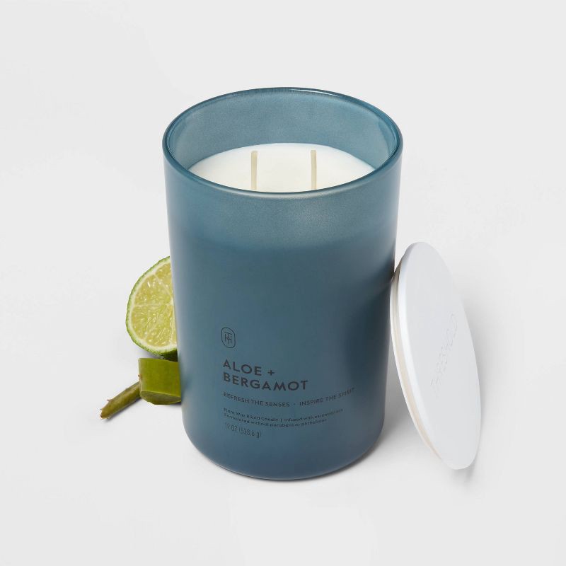 slide 3 of 3, 2 Wick Glass Aloe and Bergamot Jar Candle 19oz - Threshold™, 19 oz