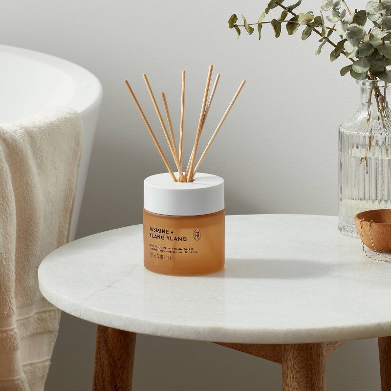 slide 2 of 3, Glass Reed Diffuser Jasmine and Ylang Ylang 3.38 fl oz - Threshold™, 3.38 fl oz