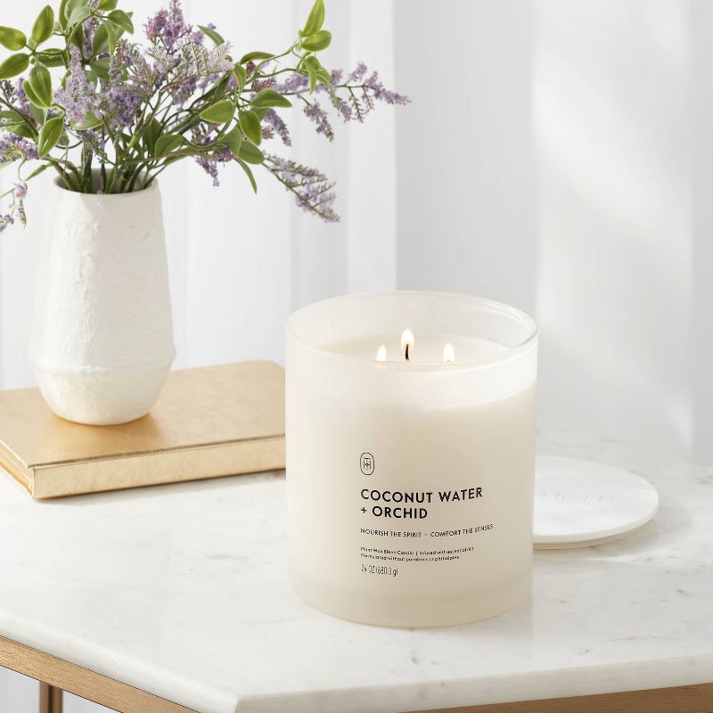 slide 2 of 3, 3 Wick Glass Coconut Water and Orchid Jar Candle 24oz - Threshold™, 24 oz