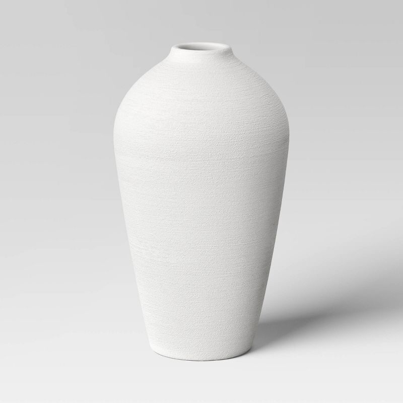 slide 1 of 3, Modern Textured Ceramic Floor Vase White - Threshold™, 1 ct