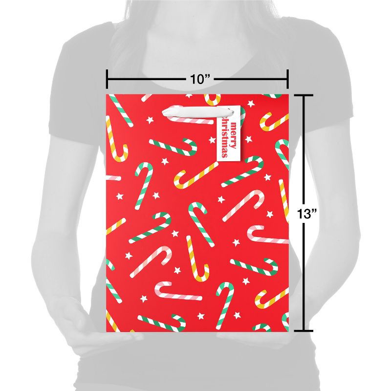 slide 3 of 3, American Greetings 13" Large Christmas Gift Bag Candy Canes on Red, 1 ct