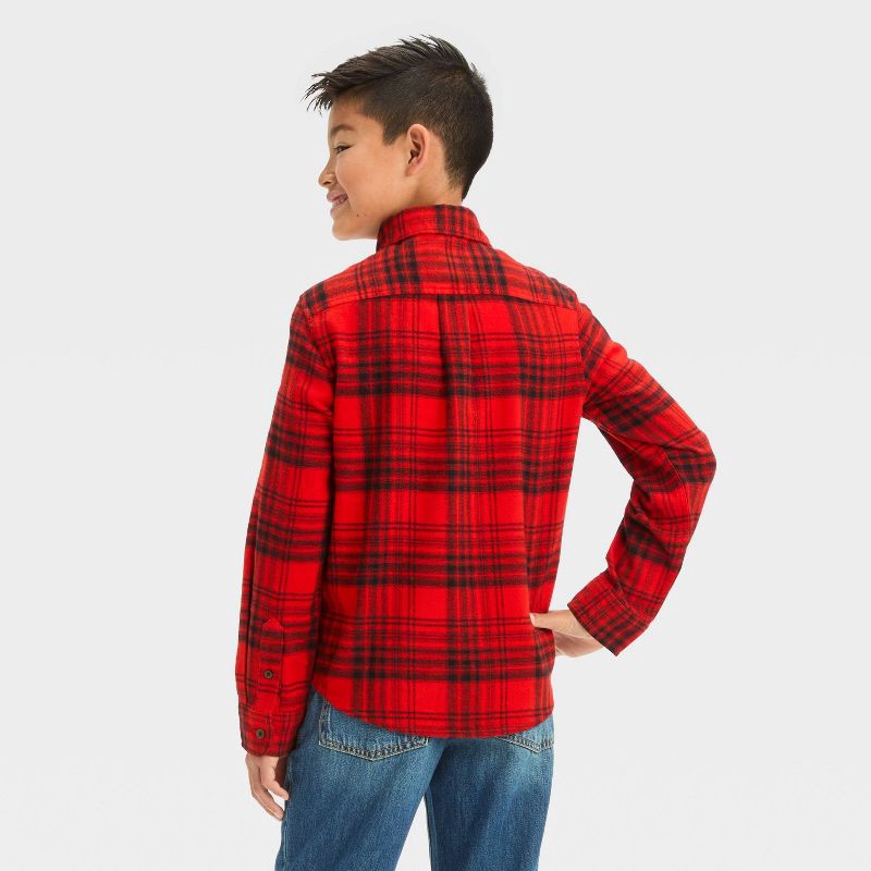 slide 2 of 3, Boys' Long Sleeve Flannel Button-Down Shirt - Cat & Jack™ Red S, 1 ct