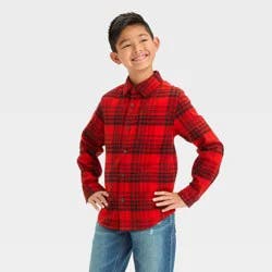 Boys' Long Sleeve Flannel Button-Down Shirt - Cat & Jack™ Red S