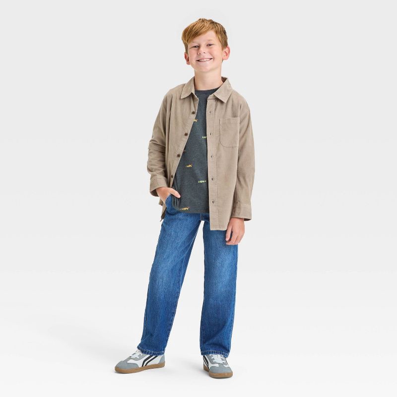 slide 3 of 3, Boys' Long Sleeve Flannel Button-Down Shirt - Cat & Jack™ Beige M, 1 ct