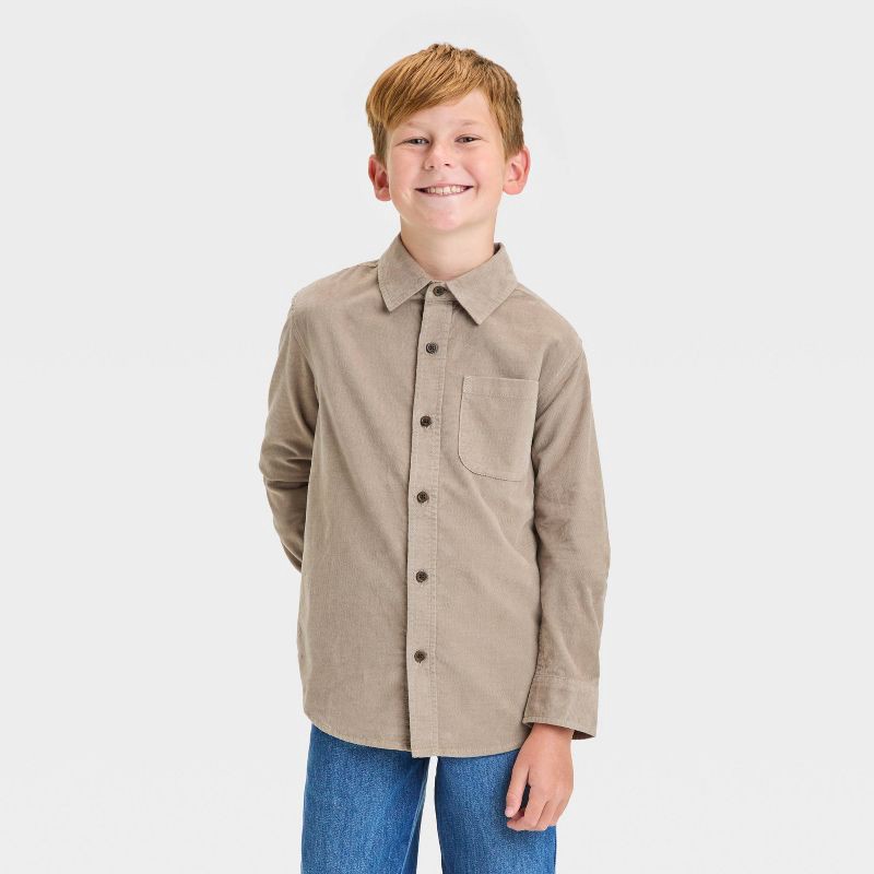 slide 1 of 3, Boys' Long Sleeve Flannel Button-Down Shirt - Cat & Jack™ Beige M, 1 ct