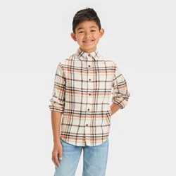 Boys' Long Sleeve Flannel Button-Down Shirt - Cat & Jack™ Cream M