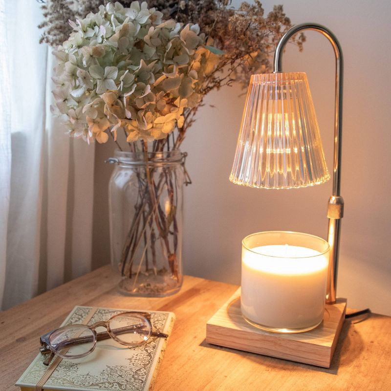 slide 2 of 5, Sparoom Candle Lamp Warmer Crystal Ribbed Shade: Electric Glass Warmer, Contemporary Decor, Rose Gold, 1 ct