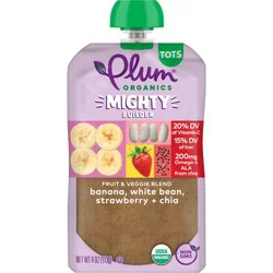 Plum Organics Tots Mighty Builder Fruit & Veggie Blend Banana, White Bean, Strawberry + Chia 4oz Pouch
