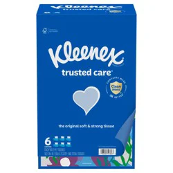 Kleenex Trusted Care Facial Tissues, 6 Flat Boxes, 160 Tissues per Box, 2-Ply (960 Total Tissues)