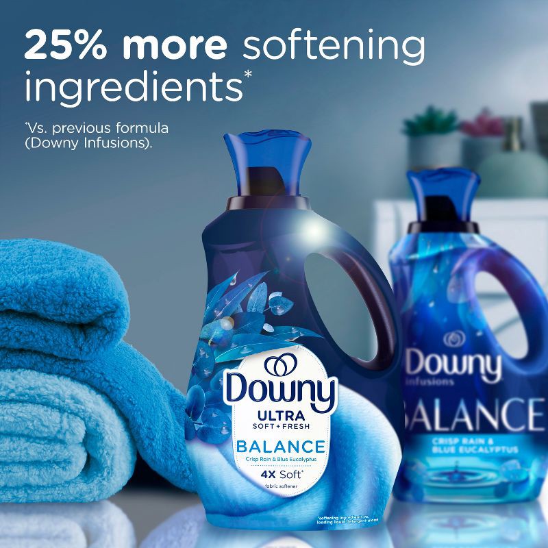 slide 5 of 11, Downy Ultra Soft + Balance Crisp Rain & Blue Eucalyptus Liquid Fabric Softener - 93 fl oz, 93 fl oz