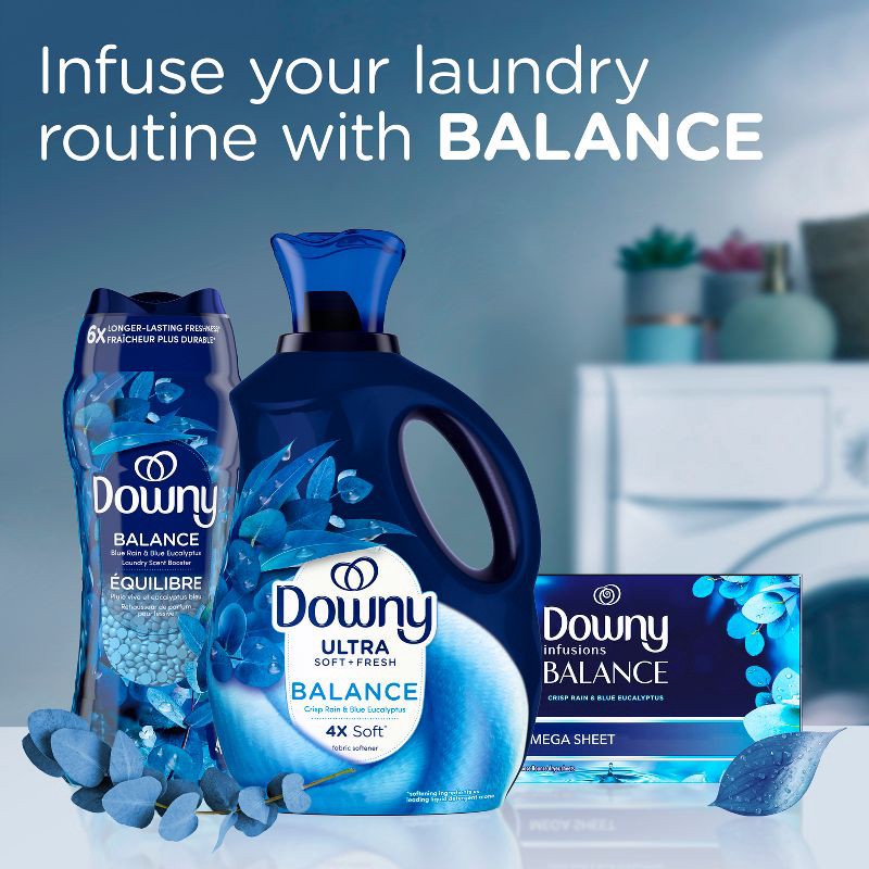 slide 9 of 11, Downy Ultra Soft + Balance Crisp Rain & Blue Eucalyptus Liquid Fabric Softener - 93 fl oz, 93 fl oz