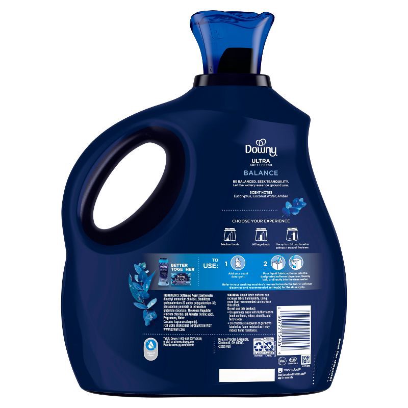 slide 11 of 11, Downy Ultra Soft + Balance Crisp Rain & Blue Eucalyptus Liquid Fabric Softener - 93 fl oz, 93 fl oz